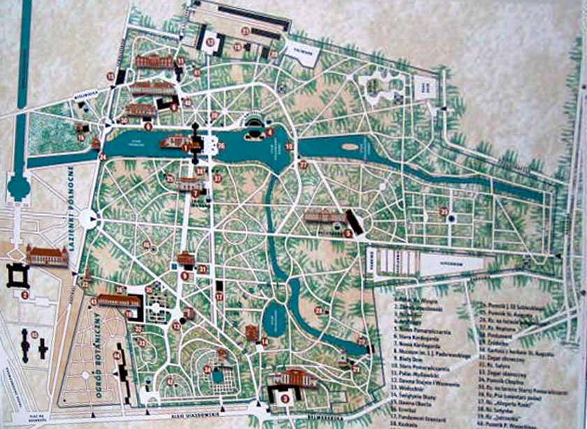 Польша. Варшава. Парк Лазенки. Карта.